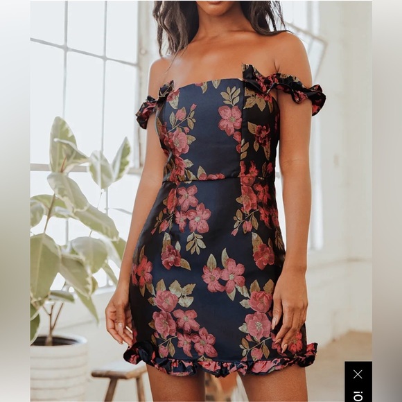 Lulus Dresses & Skirts - NWT Lulu’s Pop the Bottle Navy Blue Floral Ruffled Mini Dress. Size: Small
